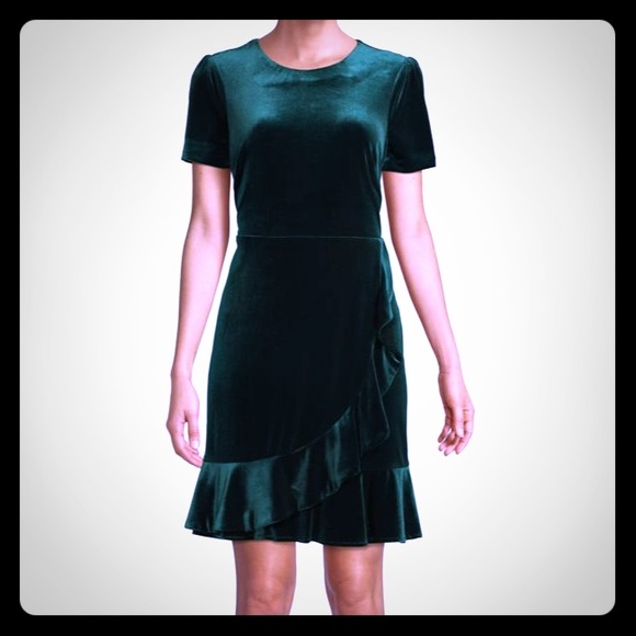 Karl Lagerfeld Dresses & Skirts - NWT green velvet ruffle dress by Karl Lagerfeld